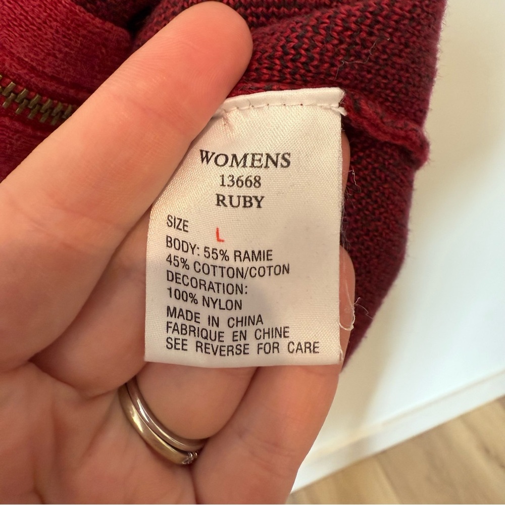 Woolrich Red Women's Cardigan Sweater Size Large Ramie Cotton Holiday Christmas - Picture 5 of 8